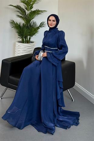 Zarina Beli Taşlı Jan Jan  Abiye Lacivert