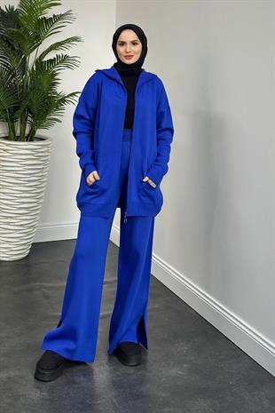 Zen Fermuarlı Triko Takım Sax