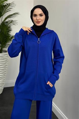 Zen Fermuarlı Triko Takım Sax