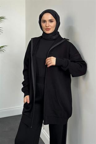 Zen Fermuarlı Triko Takım Siyah