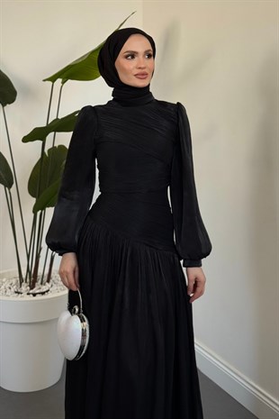 Zerinox Üstten Drapeli Abiye Siyah