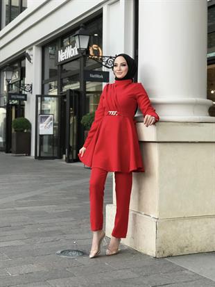 Zincir Kemerli Drapeli Takım Kırmızı