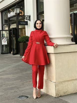 Zincir Kemerli Drapeli Takım Kırmızı