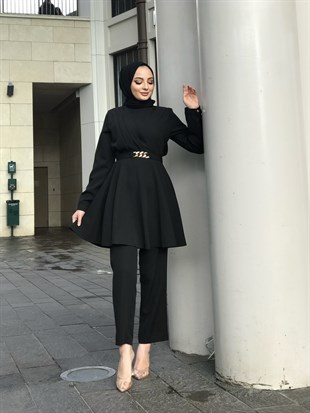 Zincir Kemerli Drapeli Takım Siyah