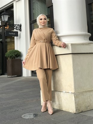 Zincir Kemerli Drapeli Takım SütlüKahve