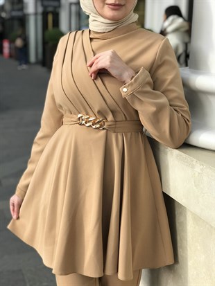 Zincir Kemerli Drapeli Takım SütlüKahve