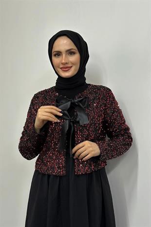 Zişa Pulpayet Etek Takım Bordo