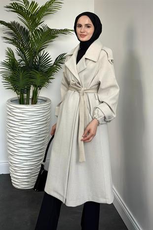 Zora Astarlı Kaşe Kaban Krem