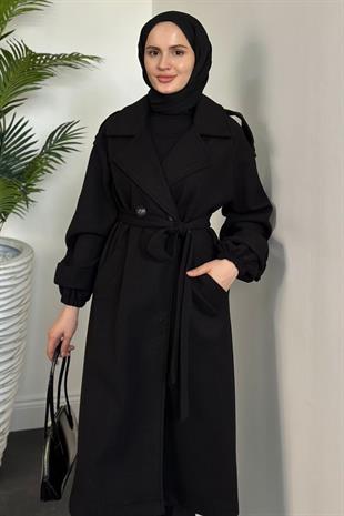 Zora Astarlı Kaşe Kaban Siyah