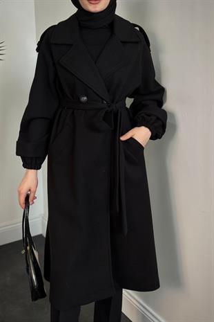 Zora Astarlı Kaşe Kaban Siyah