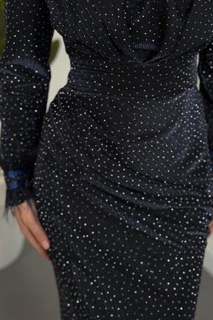 Zuelia Taşlı Kuyruklu Balık Abiye Lacivert