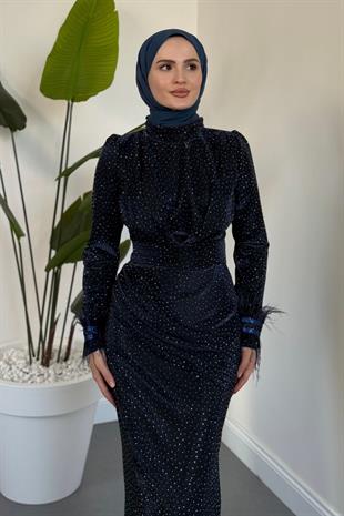 Zuelia Taşlı Kuyruklu Balık Abiye Lacivert