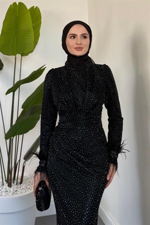 Zuelia Taşlı Kuyruklu Balık Abiye Siyah 