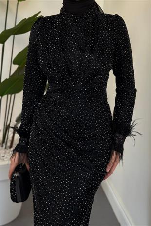 Zuelia Taşlı Kuyruklu Balık Abiye Siyah 