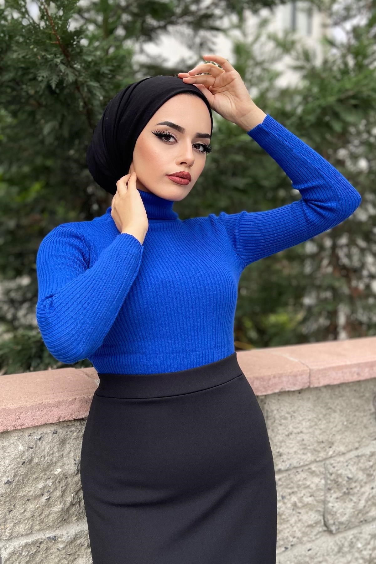 Balıkçı Triko Kazak Saks