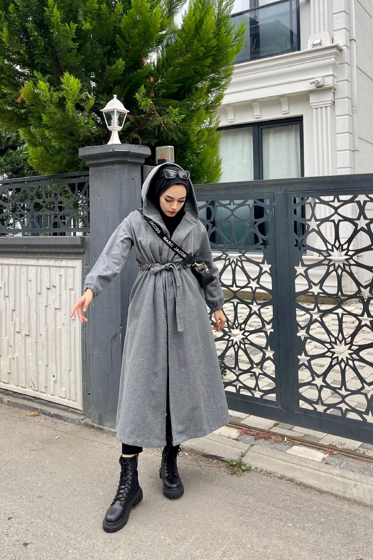 Beli Büzgülü Bağlamalı Kap Gri