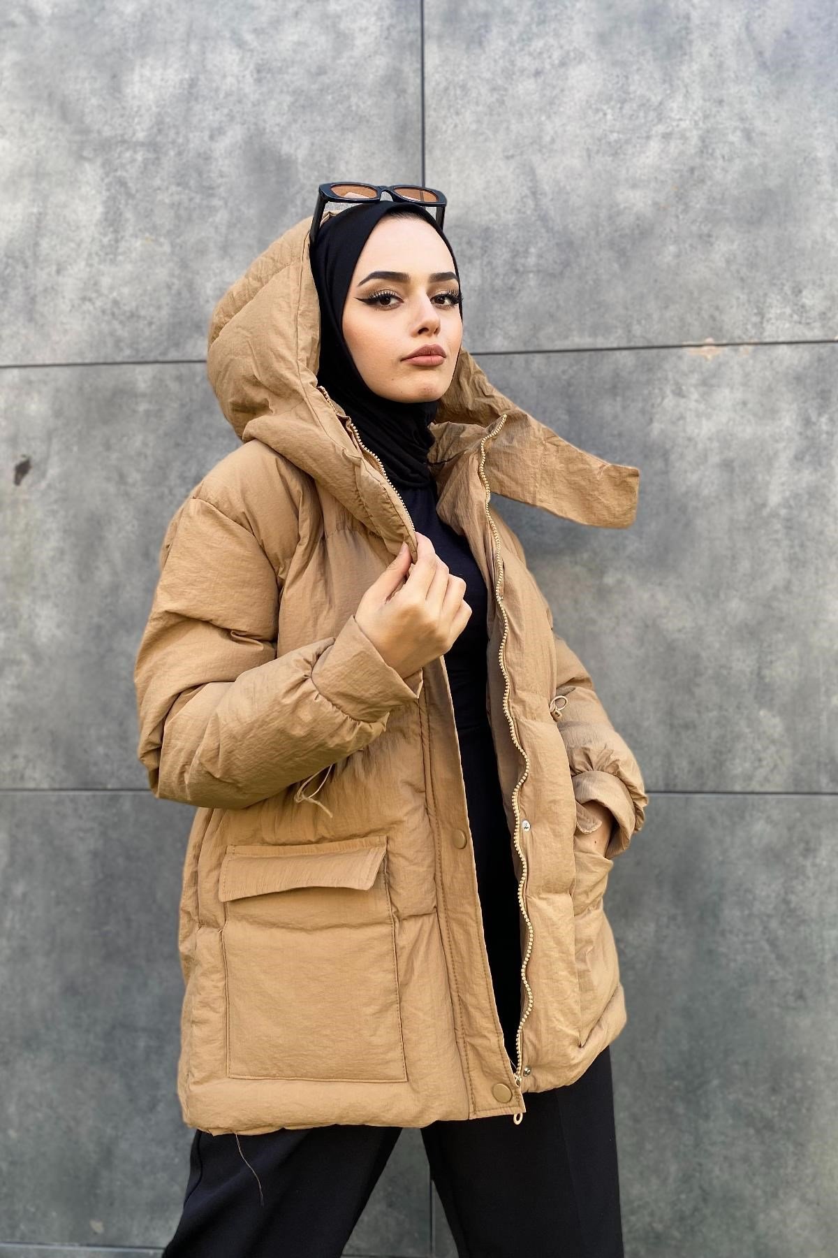 Beli Büzgülü Mont Sütlü Kahve