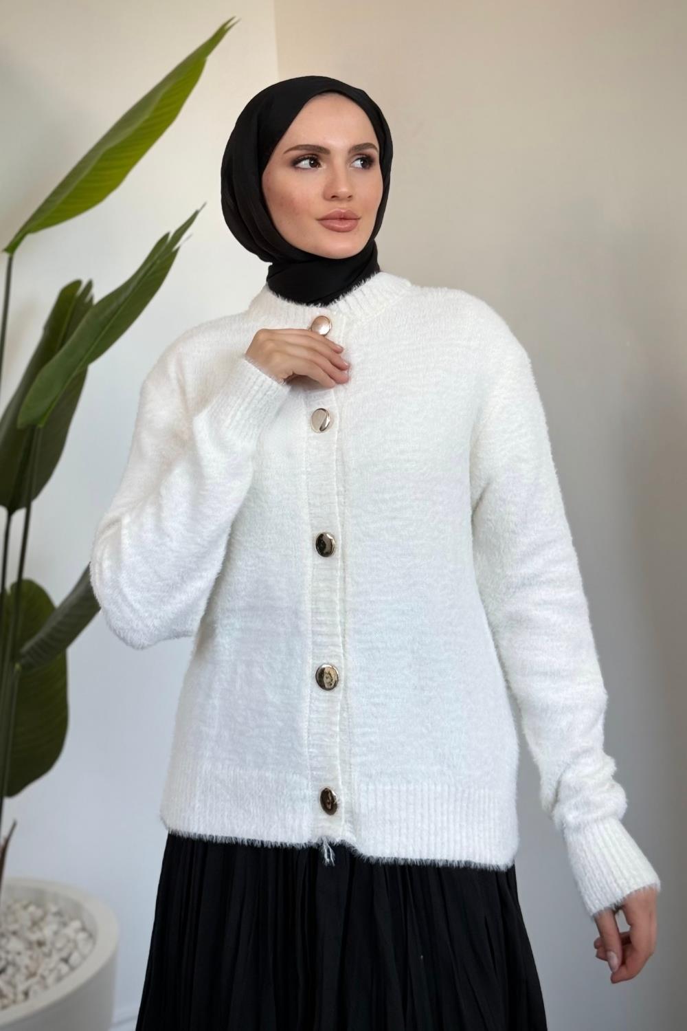 Çise Kedi Sakallı Hırka Beyaz