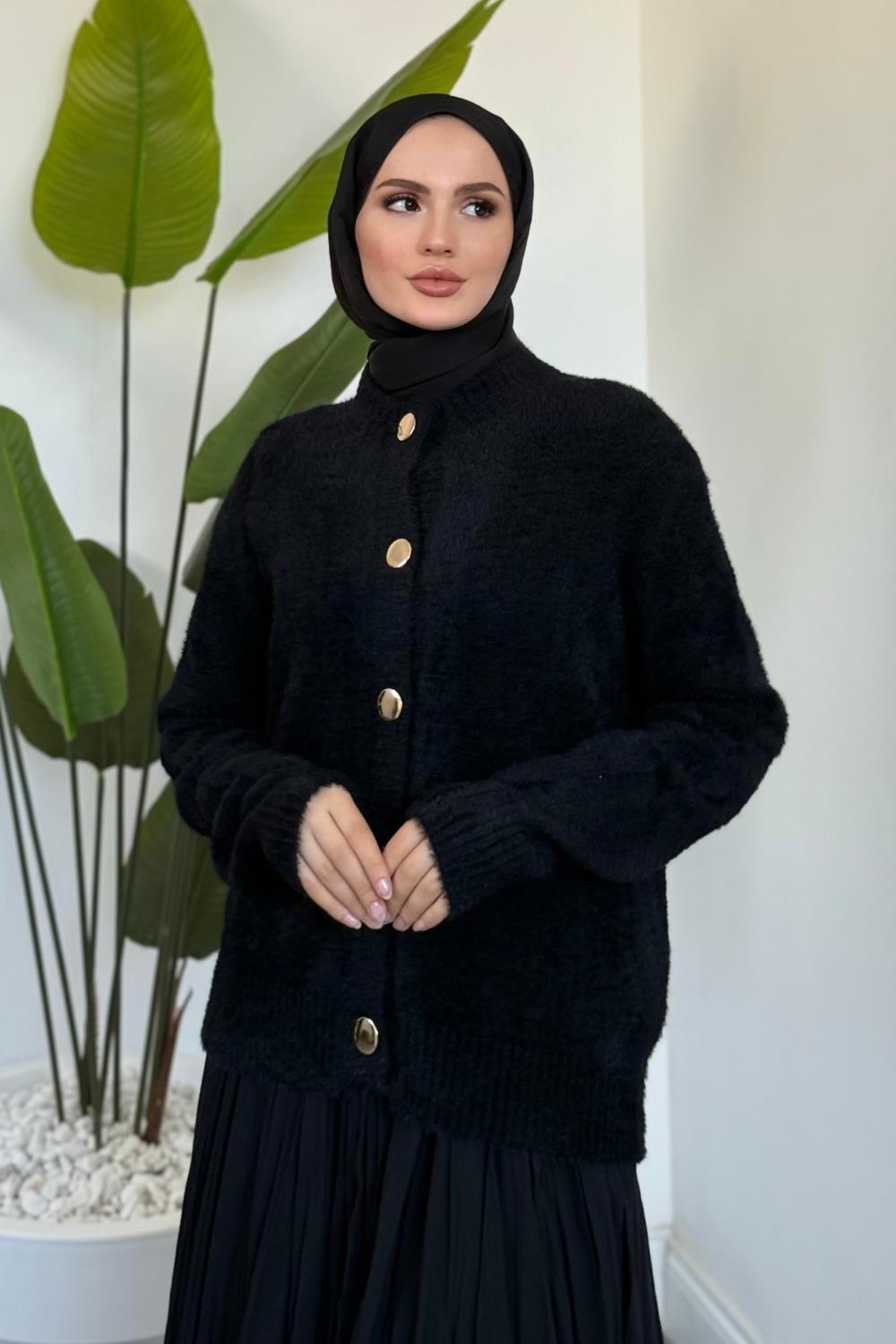 Çise Kedi Sakallı Hırka Siyah