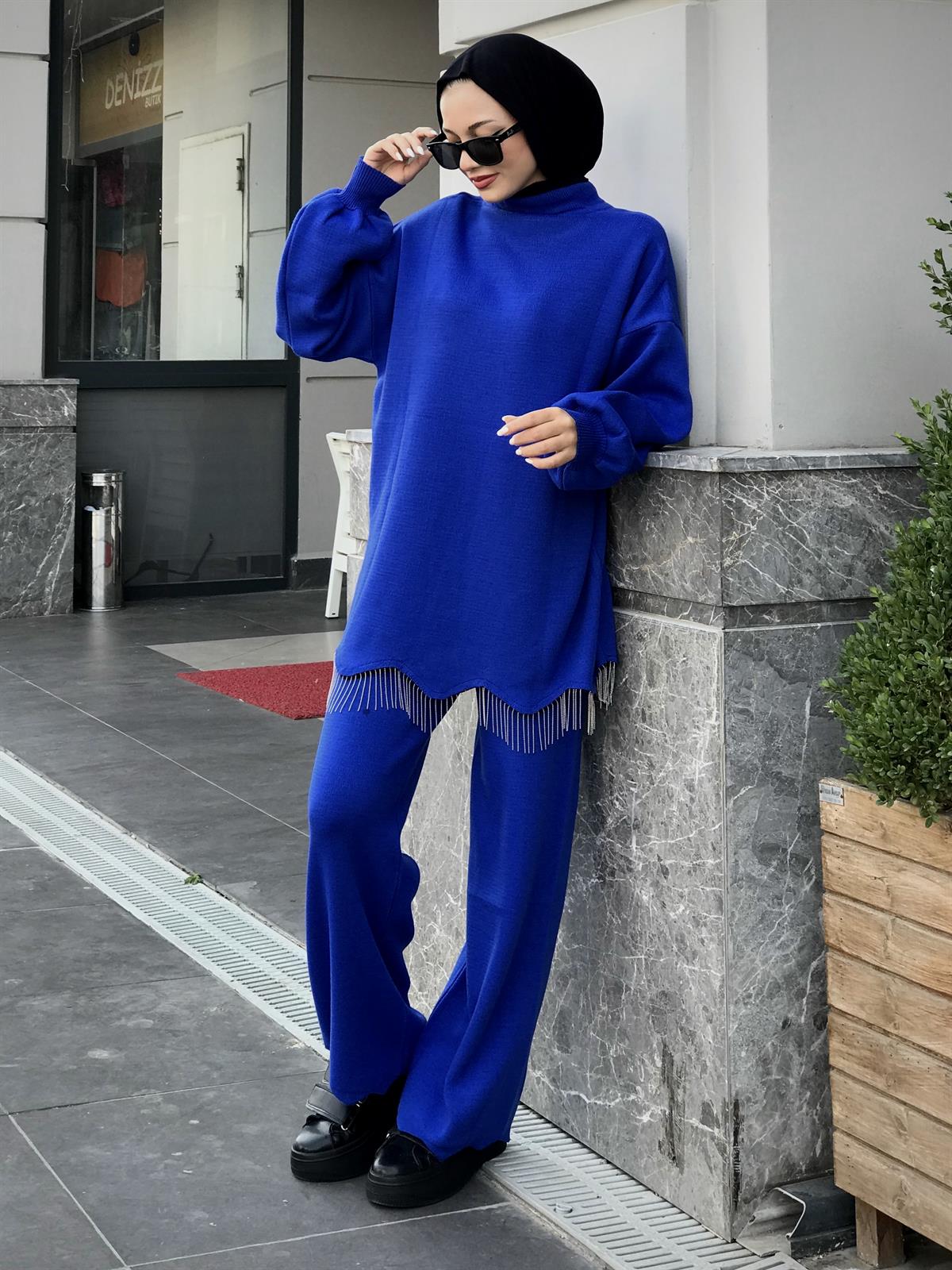 Firuze Triko Takım Saks