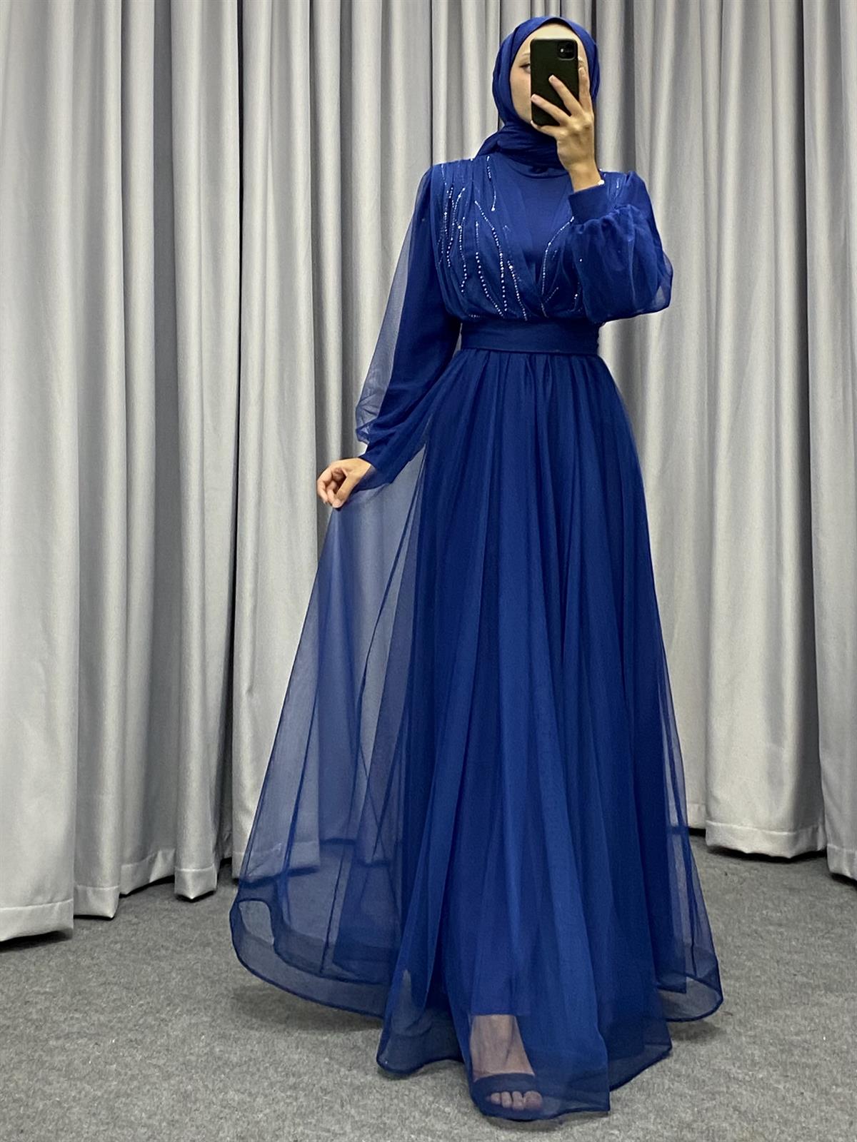 Helena Önü Taşlı Abiye Lacivert