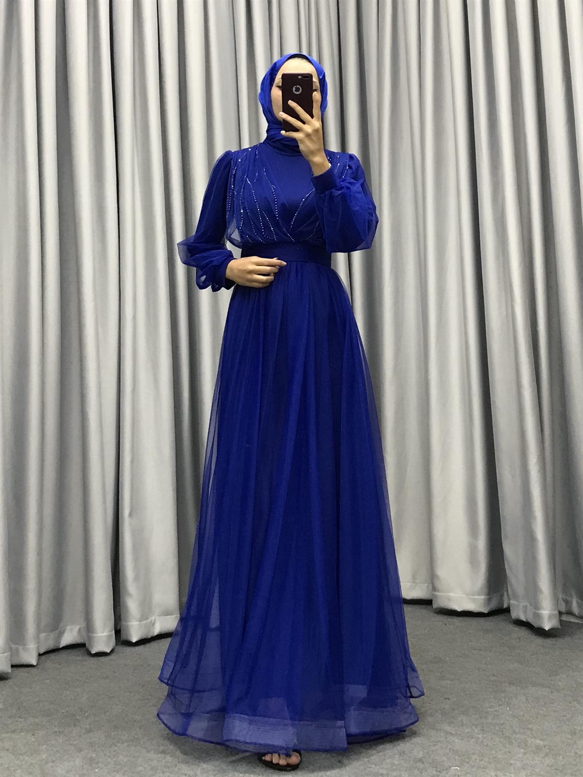 Helena Önü Taşlı Abiye Saks