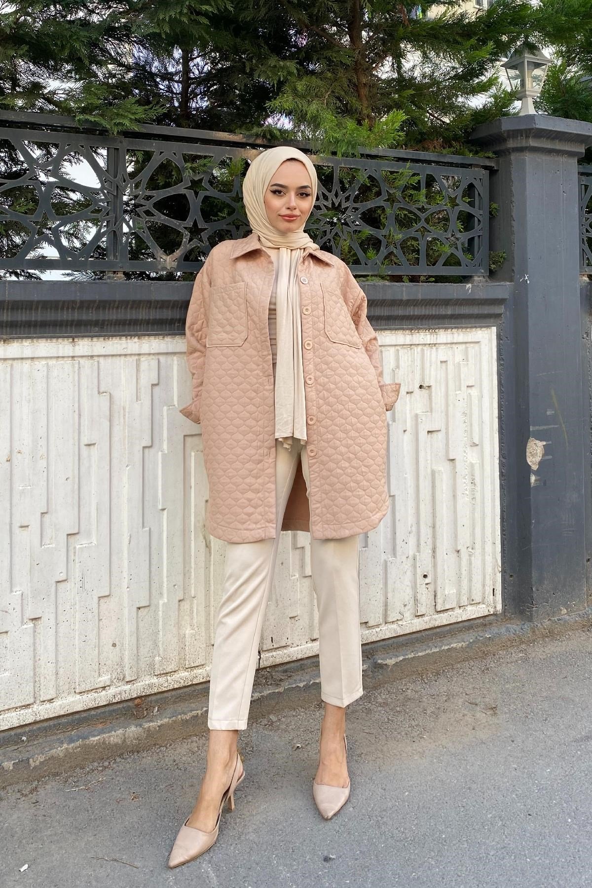 Kapitone Düğmeli Ceket Vizon