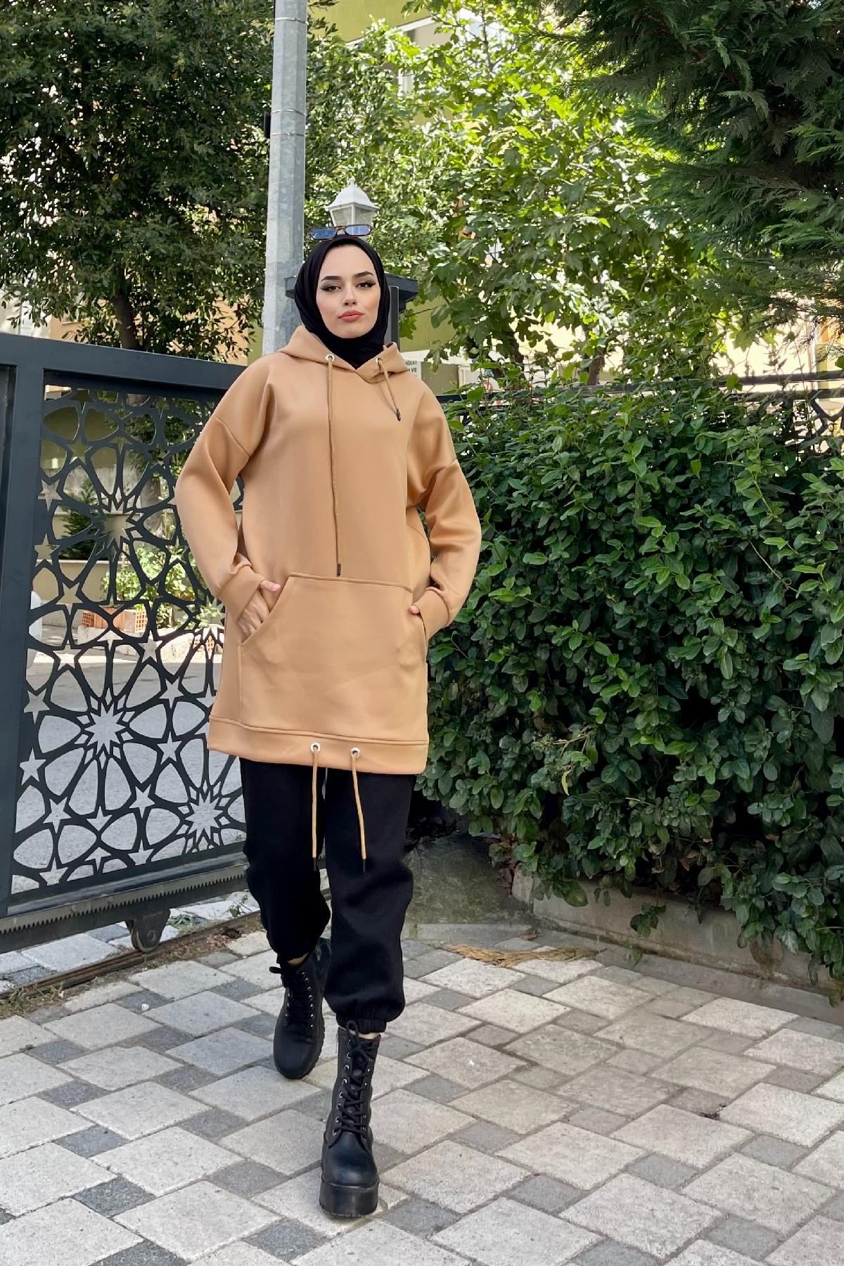 Kapşonlu Scuba Sweat SütlüKahve