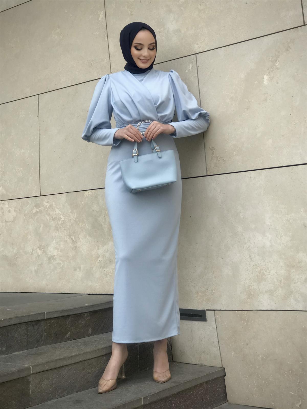 Önü Çapraz Kemerli Elbise Bebe Mavisi
