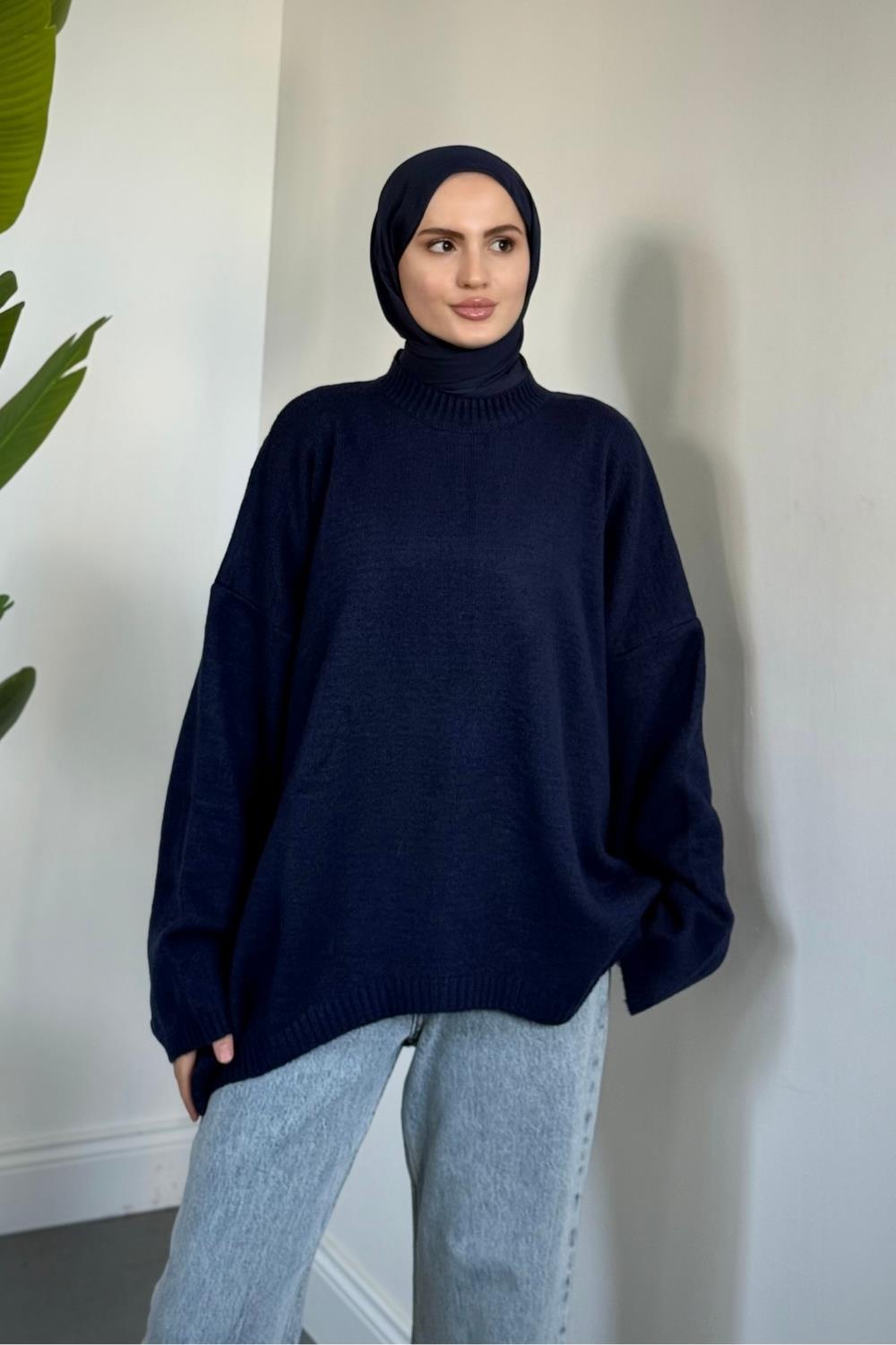 Sezin Ön Oval Kol Salaş Tunik Lacivert