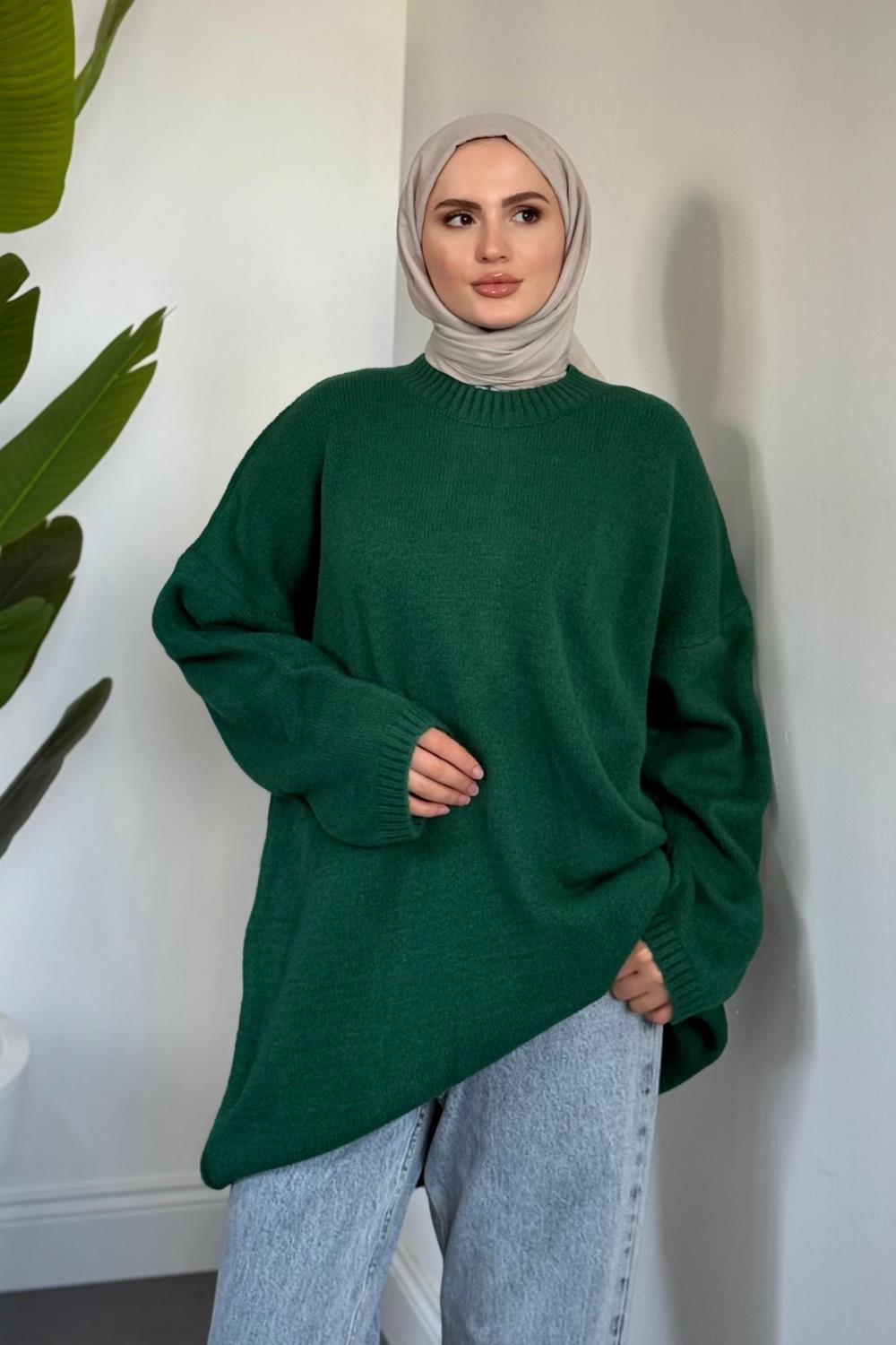 Sezin Ön Oval Kol Salaş Tunik Yeşil