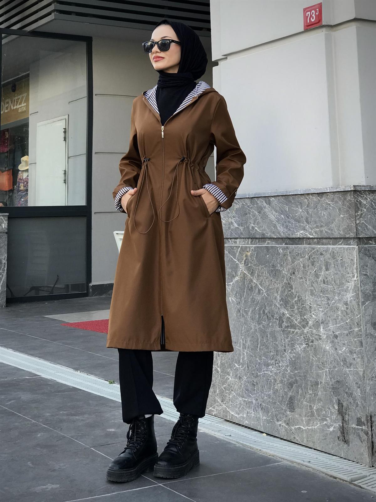 Tina Fermuarlı Trençkot Kahverengi