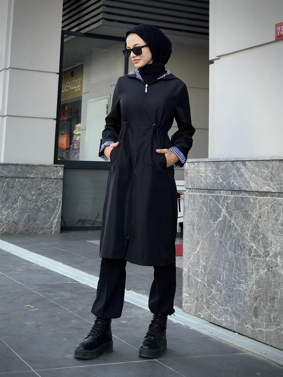 Tina Fermuarlı Trençkot Siyah