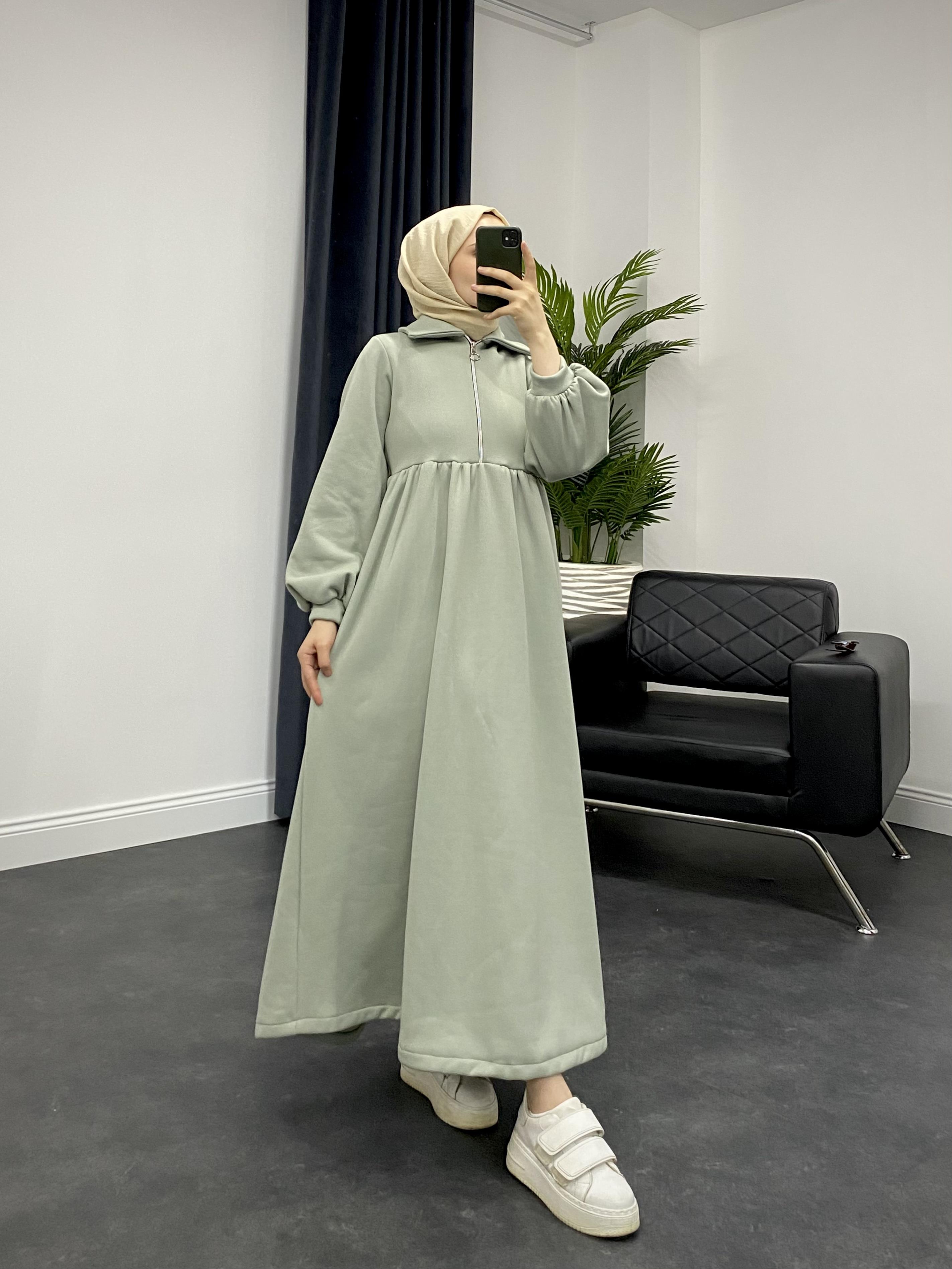 Vereniko Fermuarlı Sweat Elbise Mint