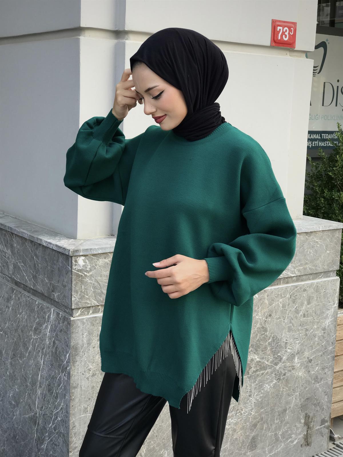 Yarı Zincirli Triko Tunik Yeşil