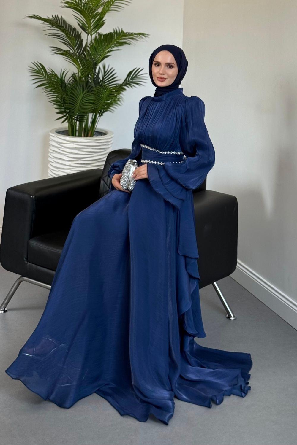 Zarina Beli Taşlı Jan Jan  Abiye Lacivert