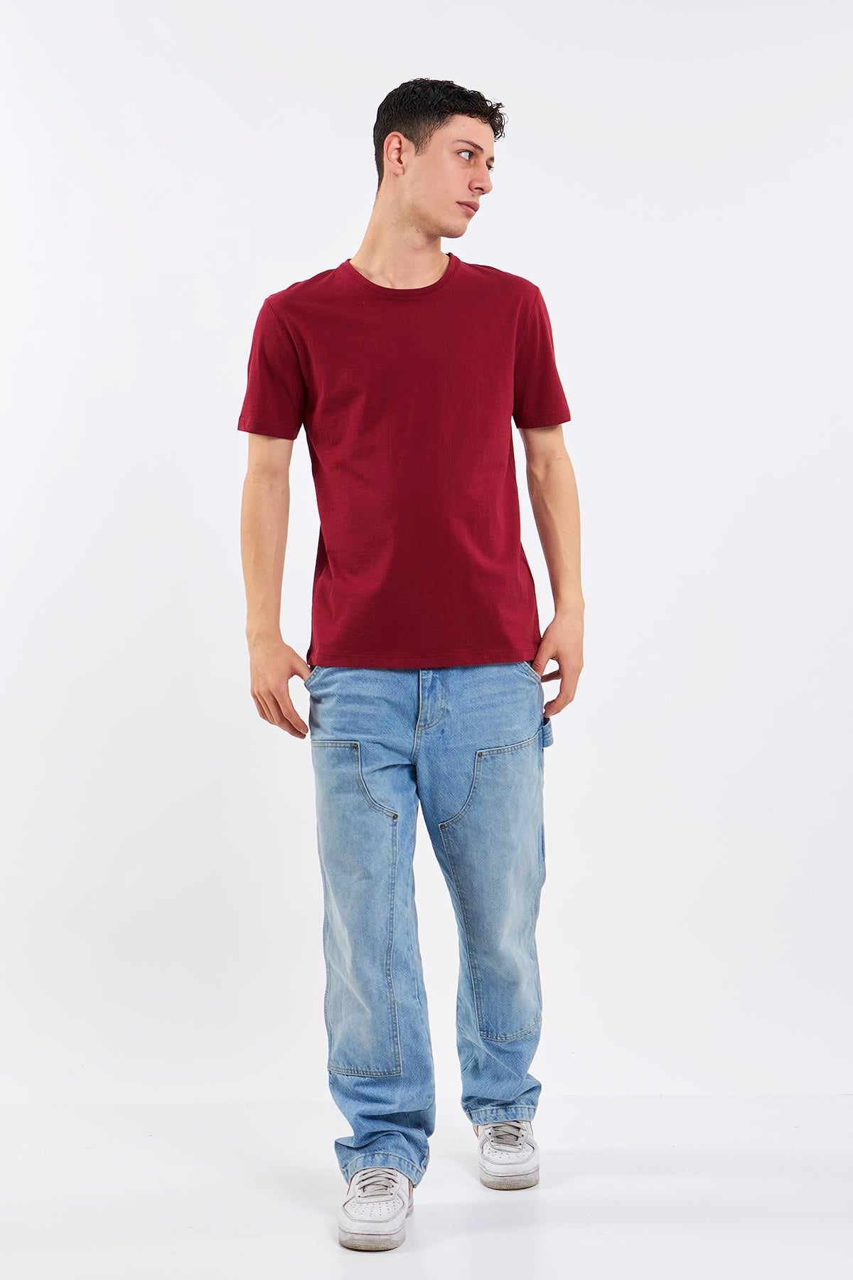 BORDO SLİM FİT PAMUK T-SHIRT