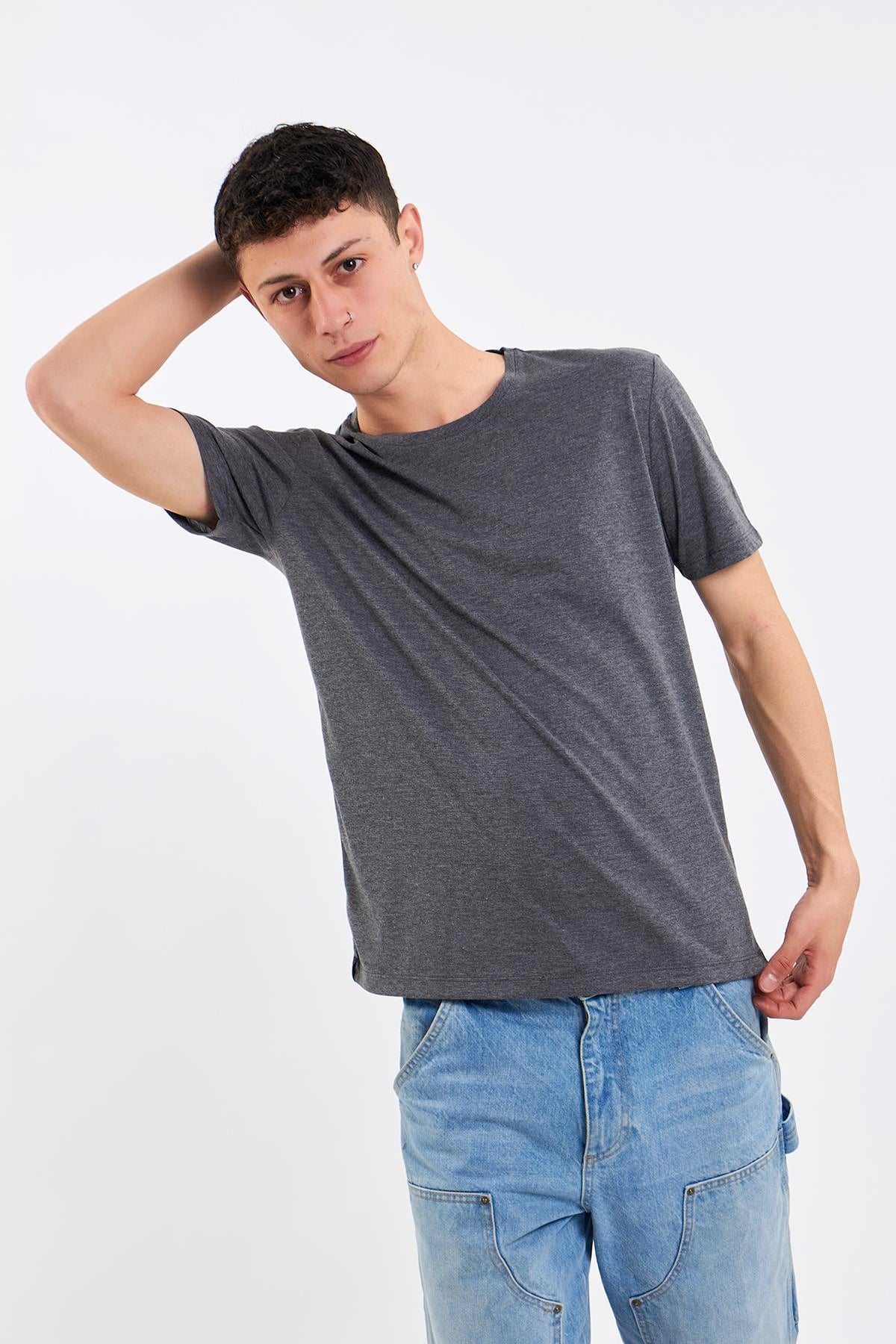 GRİ SLİM FİT PAMUK T-SHIRT