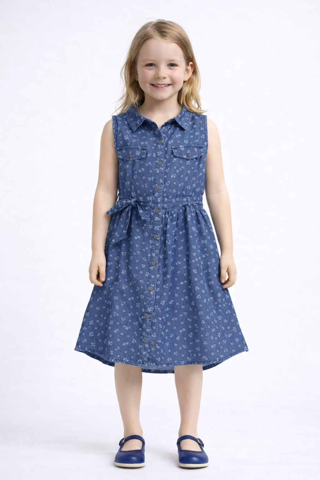 Thecatu Gömlek Yaka Düğmeli %100 Lyocell Sıfır Kol Kot  Elbise - 3011E