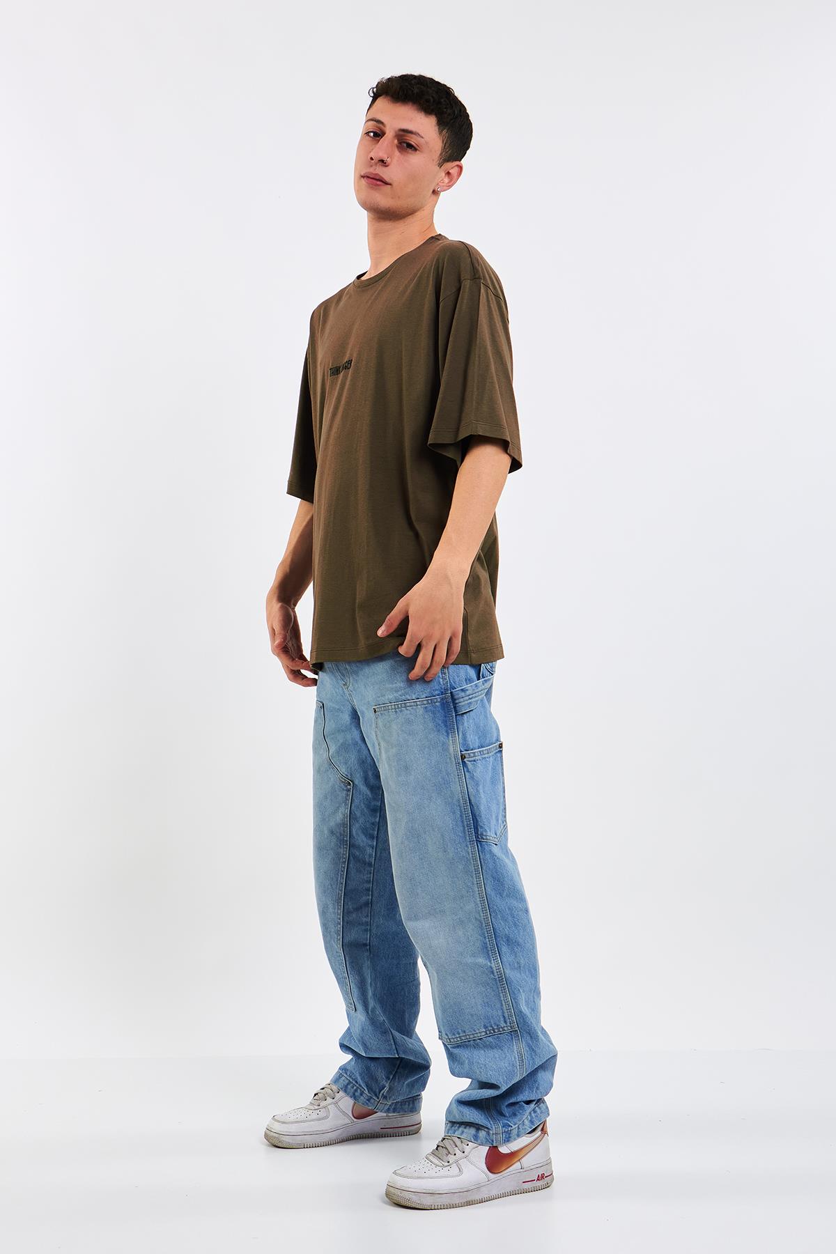 Unisex Think Bigger Baskılı Oversize Yeşil T-Shirt %100 Pamuk