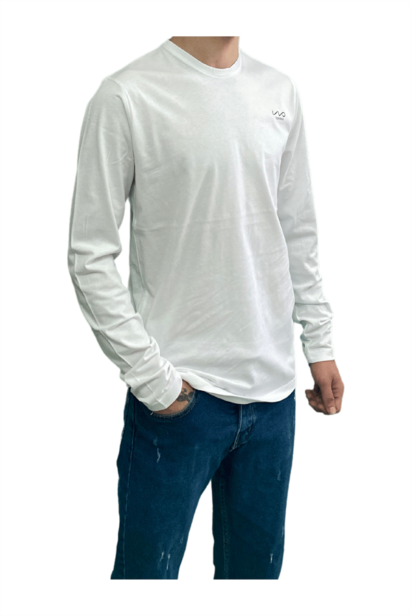  Standart Uzun Kollu Likralı Beyaz Unisex T-Shirt