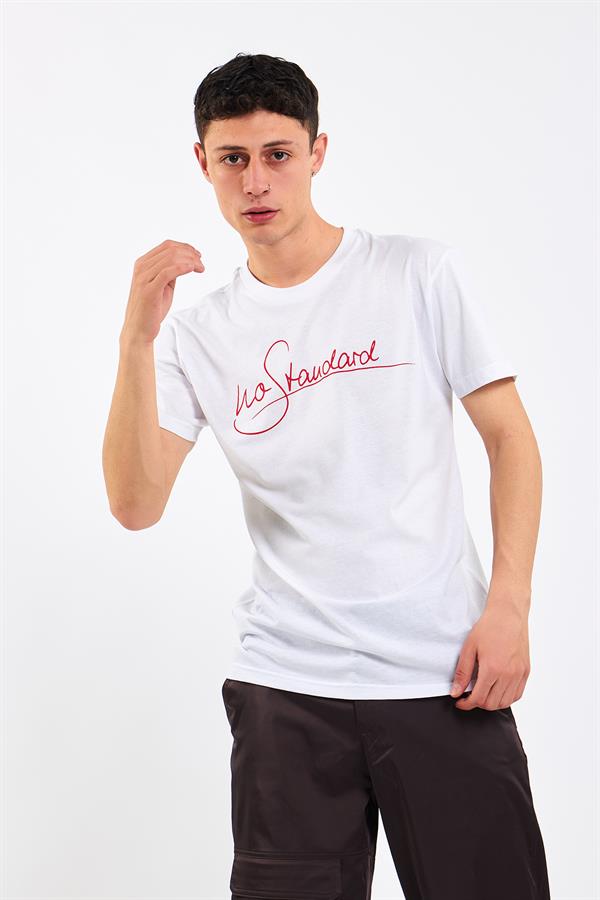 Beyaz Erkek No Standart Klasik T-Shirt