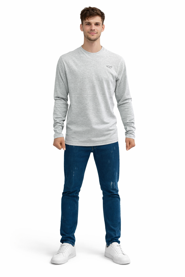 Gri Erkek No Standart Uzun Kollu Polyester Karışımlı Tişört