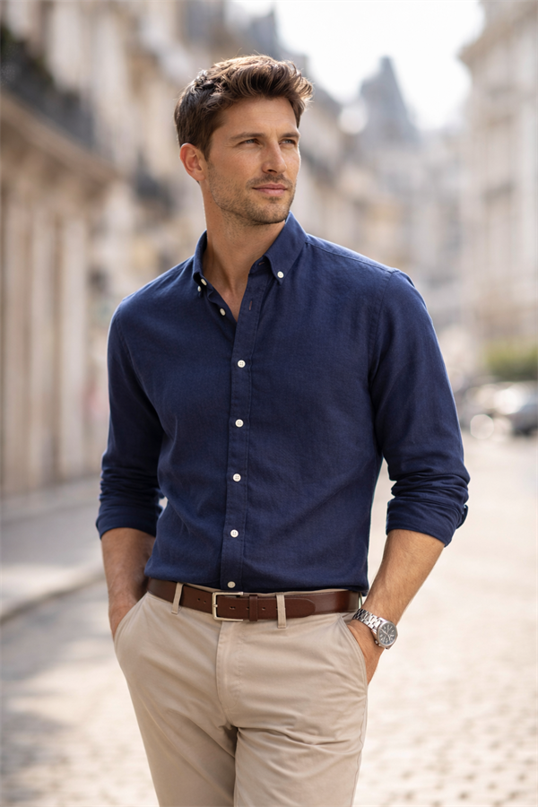 Lacivert Navy Tencel Gömlek 