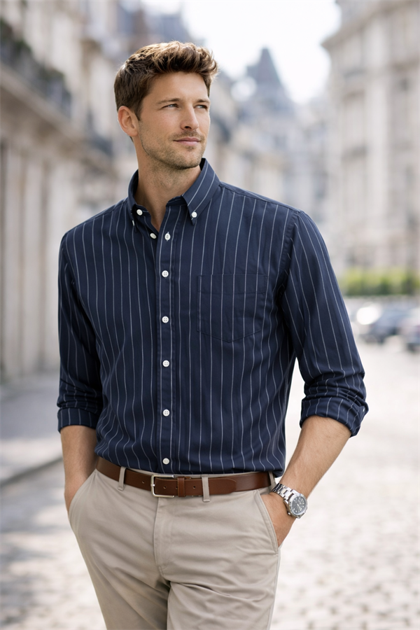 Viscon Lacivert Çizgili Gömlek 