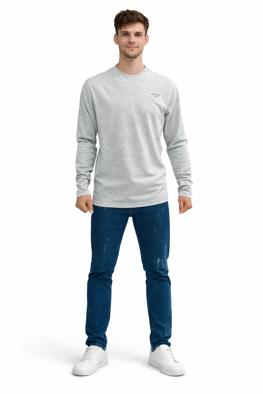 Gri Erkek No Standart Uzun Kollu Polyester Karışımlı Tişört