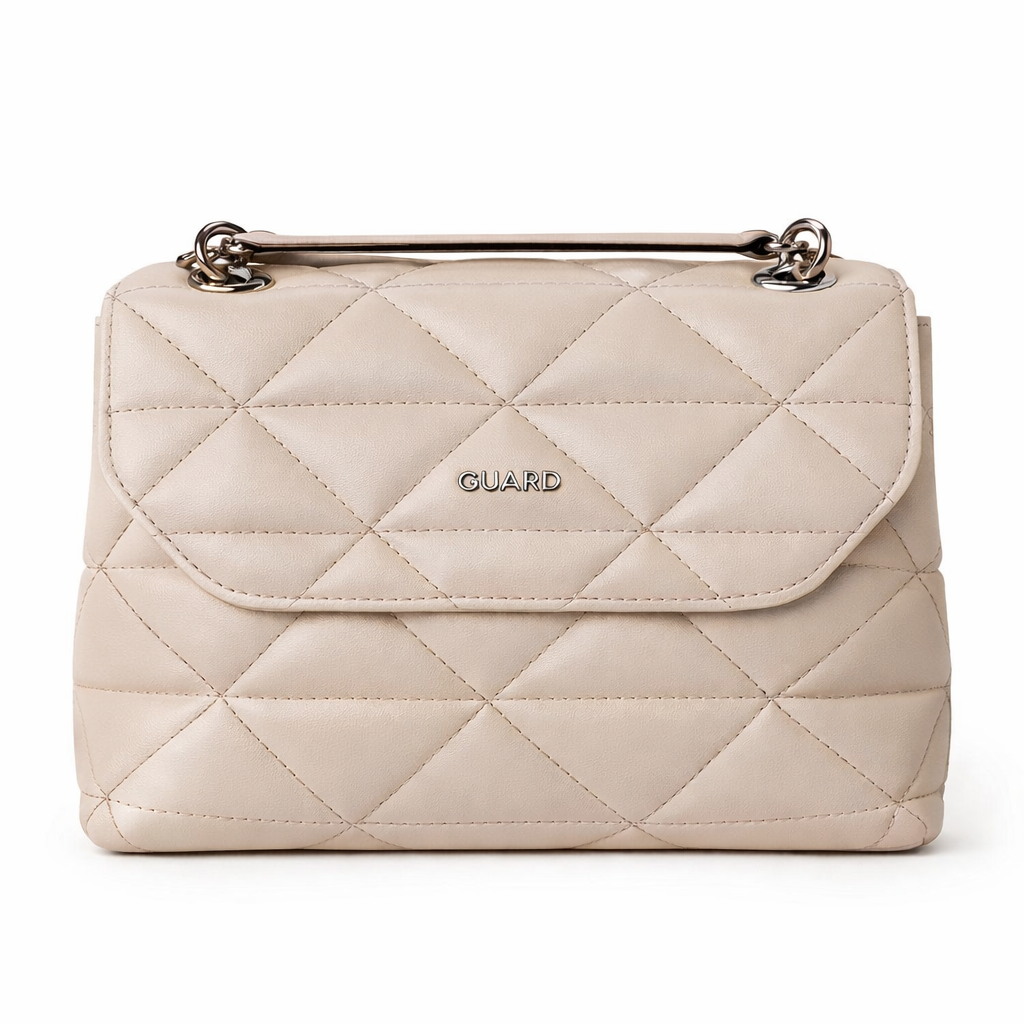 Guard Bej Capitone Baskılı Zincirli Deri Büyük Kadın Kol Çantası