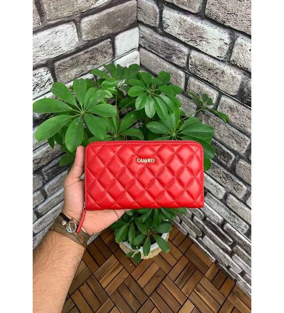 Guard Kırmızı Capitone Yatay Hakiki Deri Kadın Cüzdan 