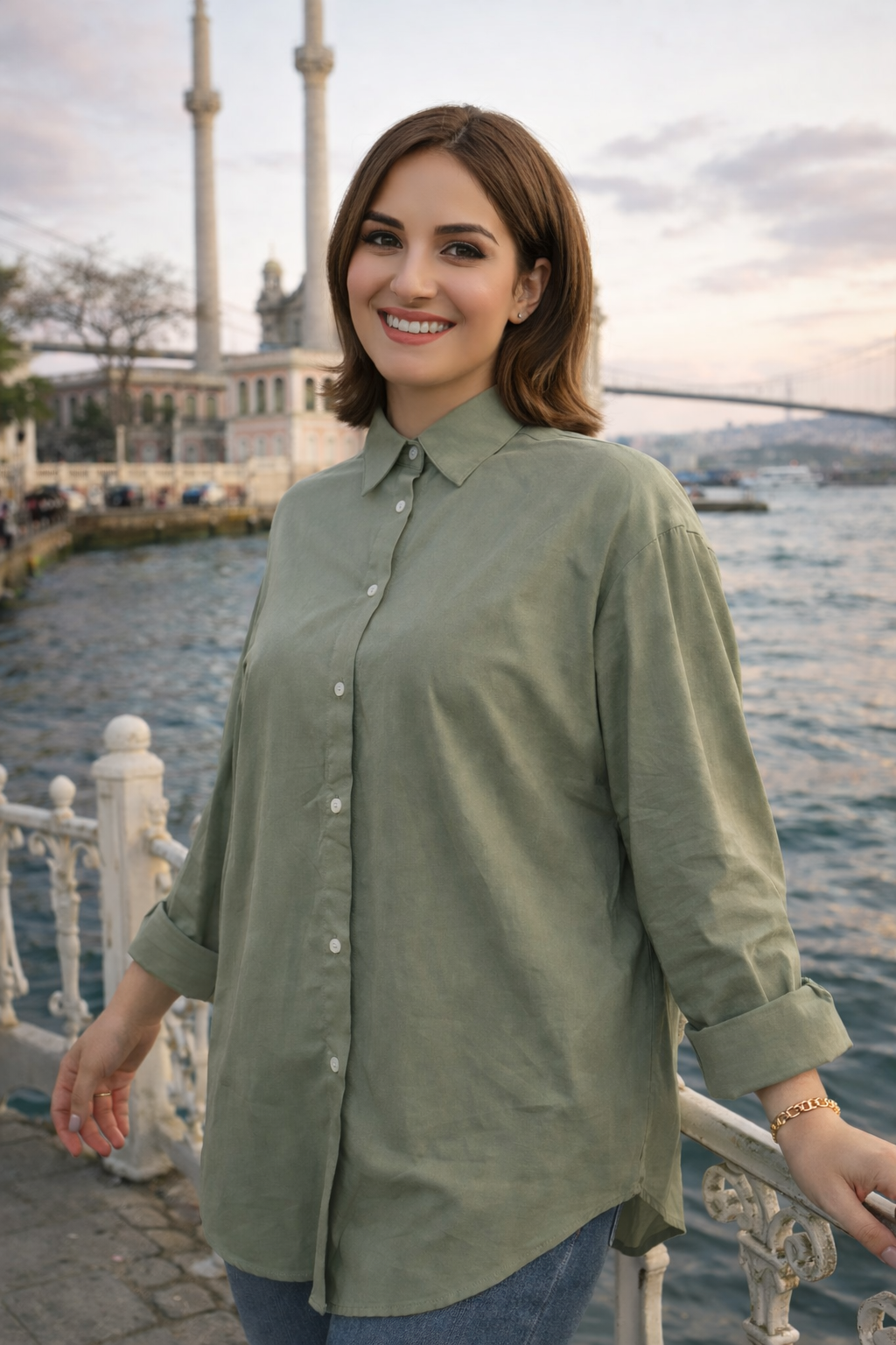 Kadın Yeşil Salaş Gömlek