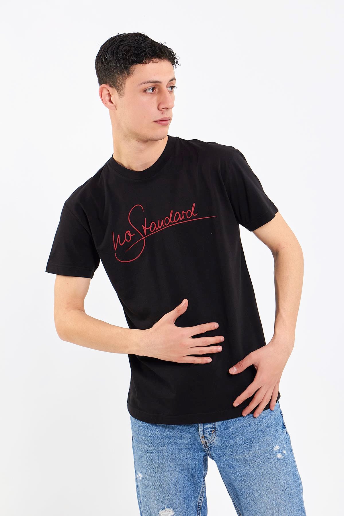 Siyah Erkek No Standart Klasik T-Shirt